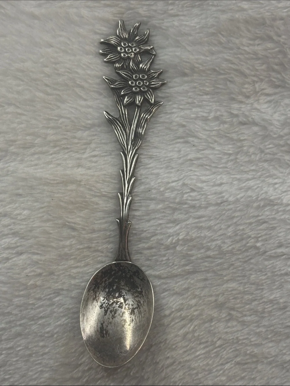 Floral-Handled Decorative Spoon in Silver Finish